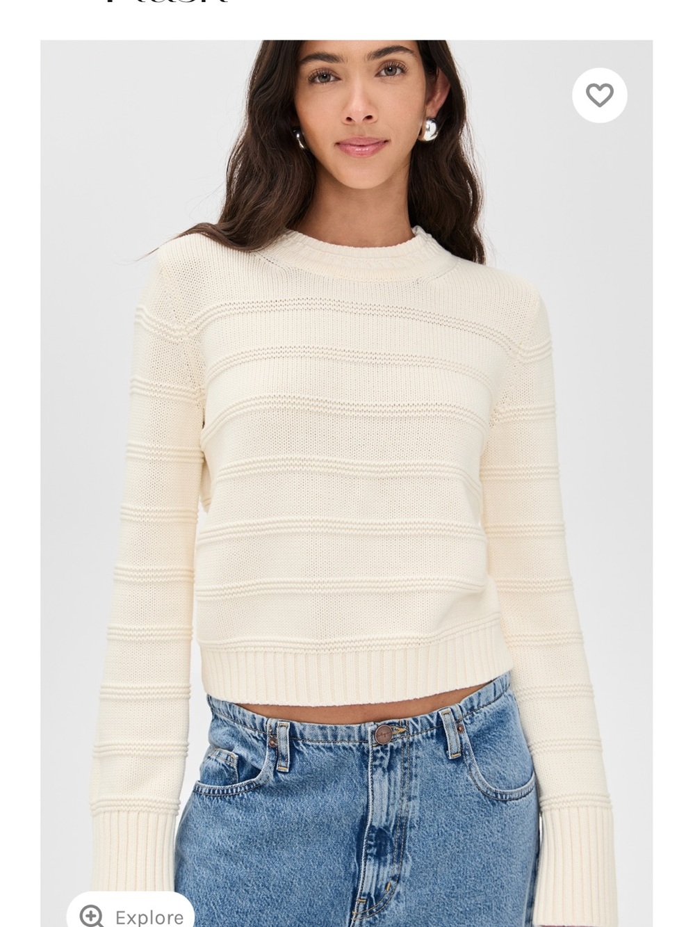 Cream Ribbed Knit Crewneck Sweater - Women